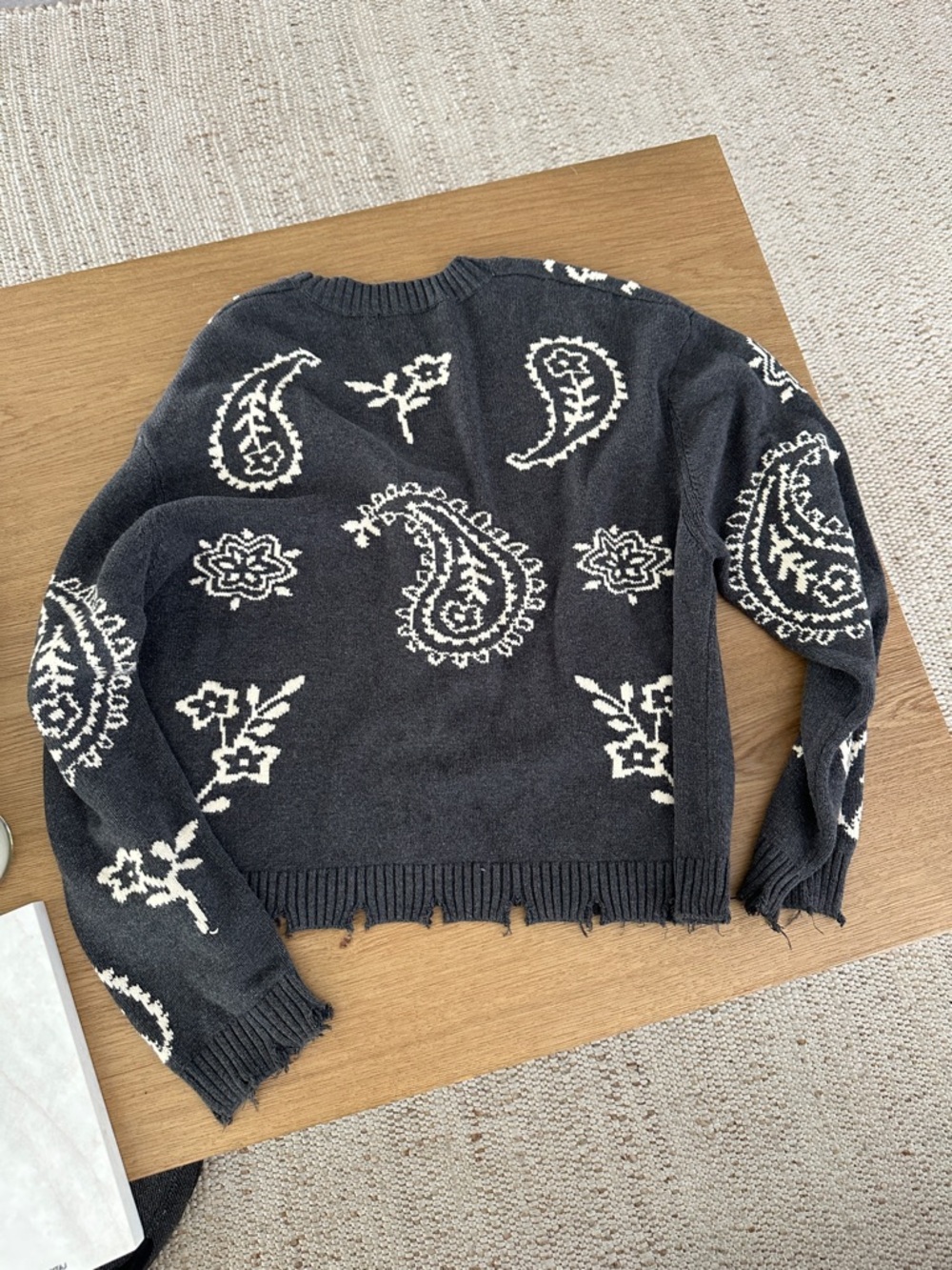 Grey Paisley Button-Up Cardigan Sweater - Picture 3 of 5